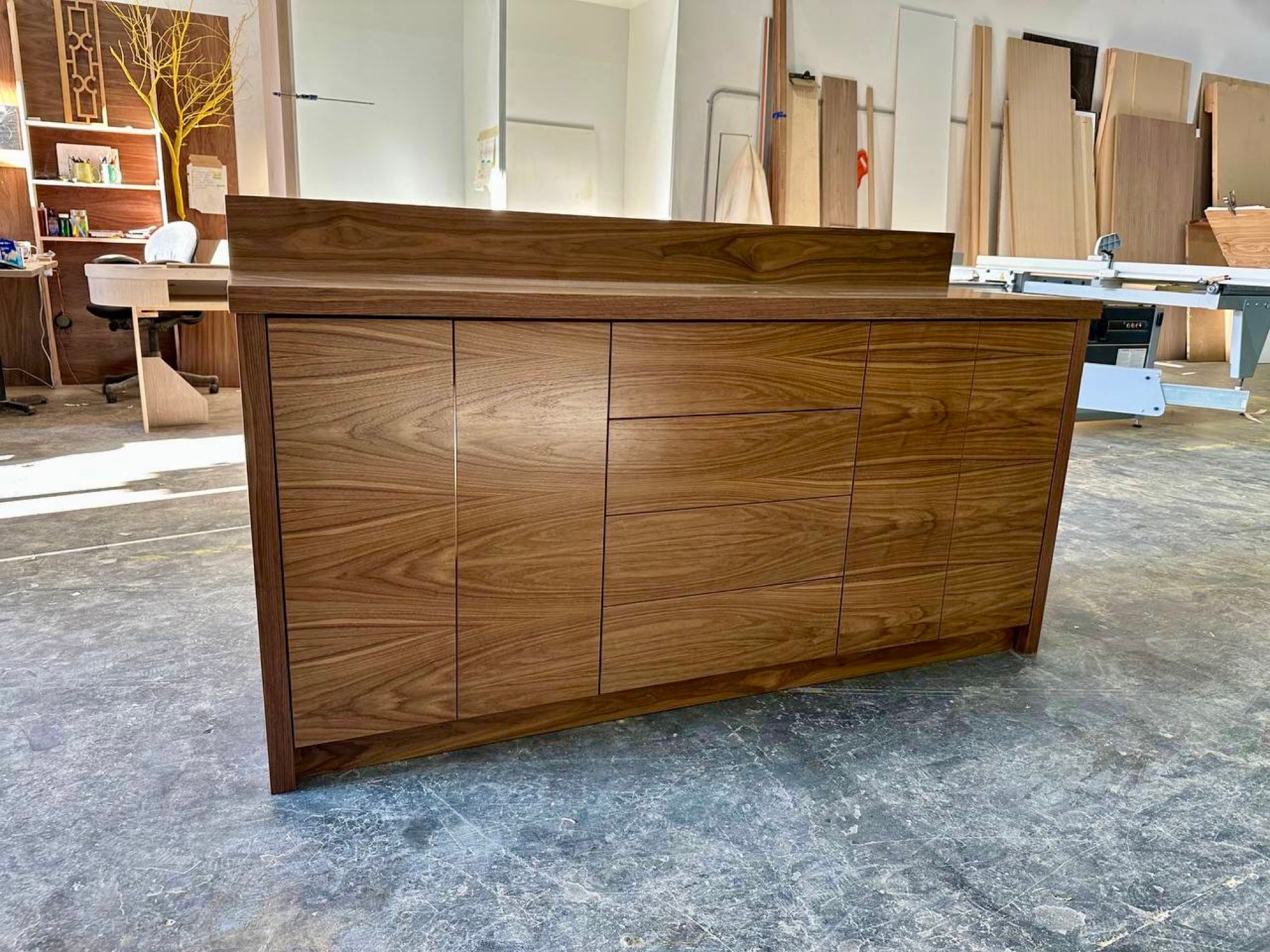 Walnut cabinet assembled on our North Las Vegas shop floor